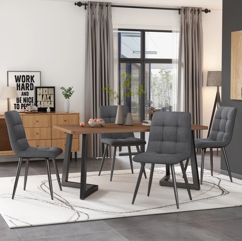 Tavolo da pranzo 117x68x75 cm in MDF con gambe in metallo; nero e noce