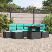 Set Divano da Giardino 7 pz Nero e Turchese polyrattan 3357959