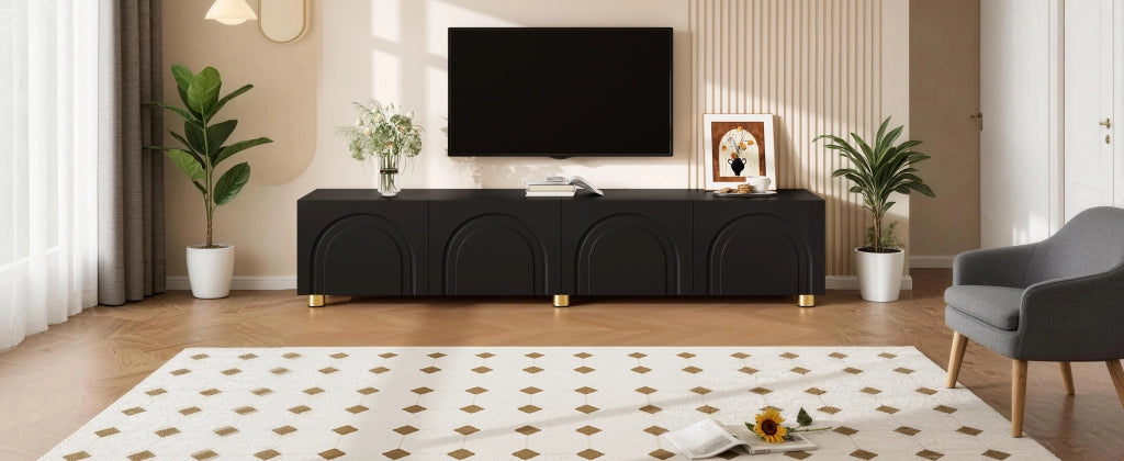 Cassettiera TV nera in MDF e truciolare lunghezza 180 cm