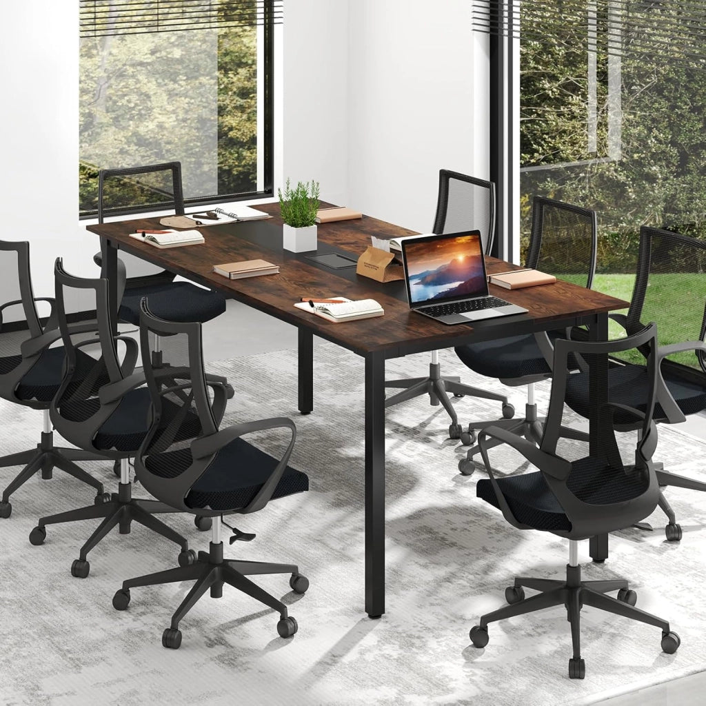 Tavolo da Conferenza 180 x 90 cm, Tavolo Rettangolare Grande per Riunioni per 8-10 Persone con Passacavi per Ufficio e Sala Riunioni