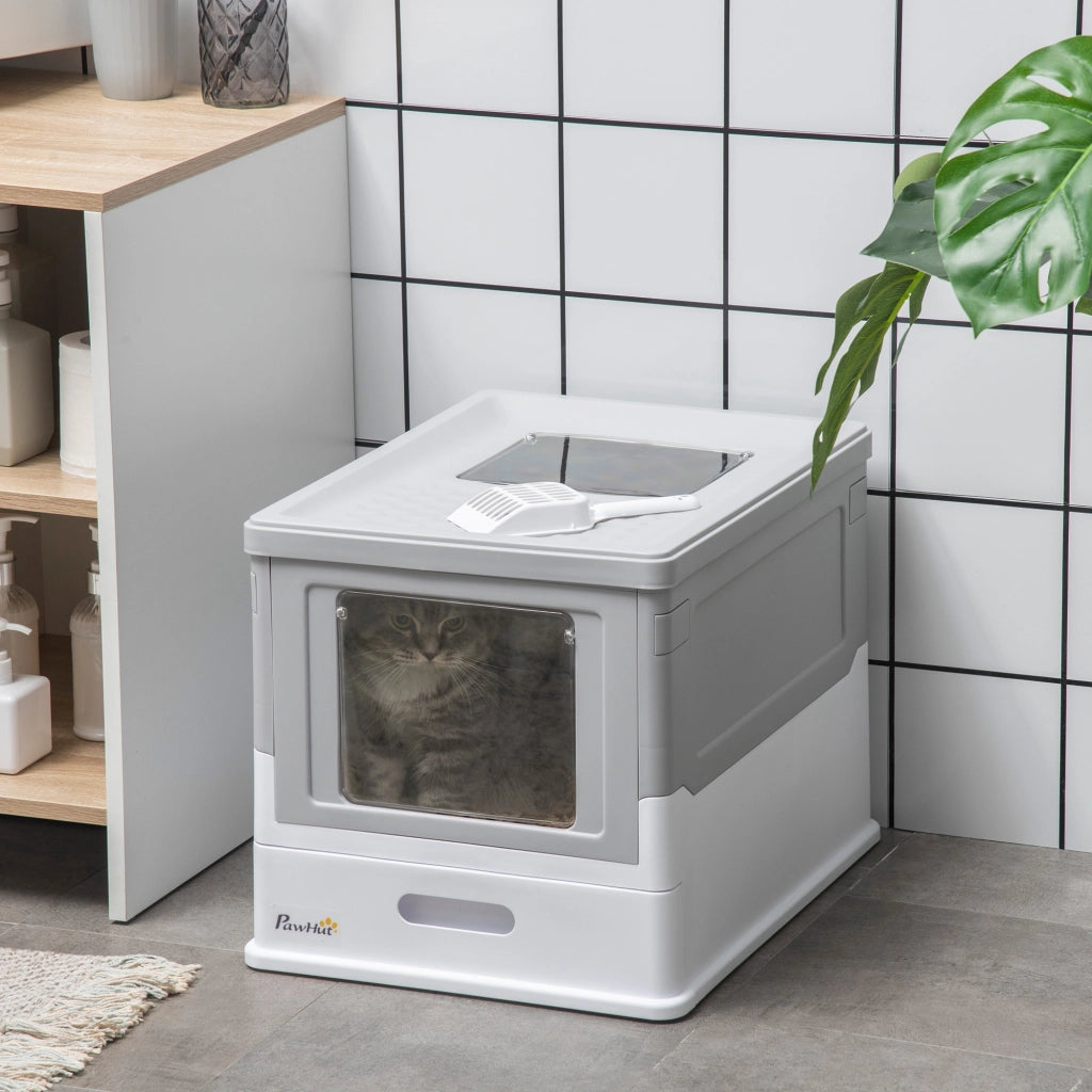 Casetta per Gatti con Pala ¨C Minimal ¨C 47,5x35,5x36,7 cm Grigio e Bianco