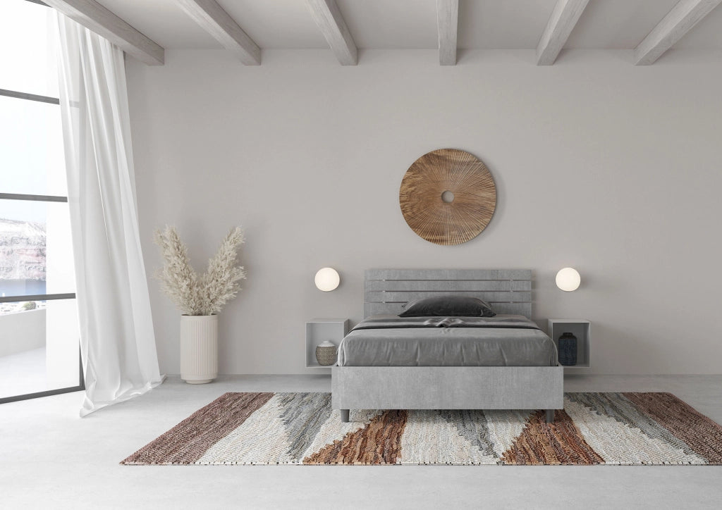 BS COM Letto una piazza e mezza contenitore 120x200 testata dritta con doghe cemento