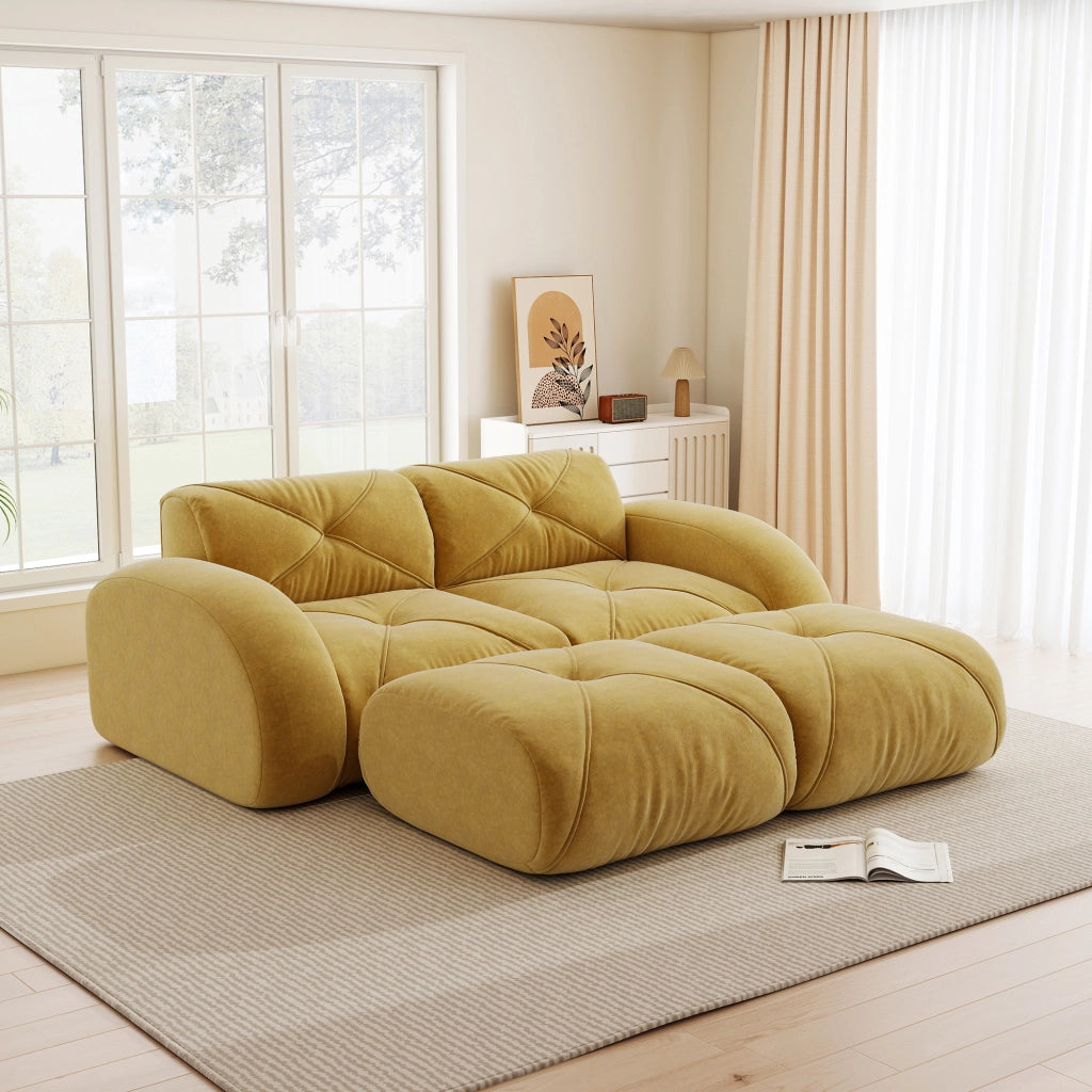 Divano modulare 2 posti con pouf - Zephmum - Senza telaio, antiscivolo, facile montaggio, giallo