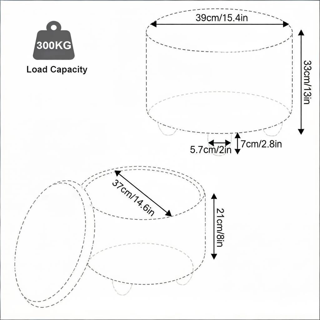 Pouf contenitore rotondo con vassoio in legno, lino e MDF, Grigio scuro