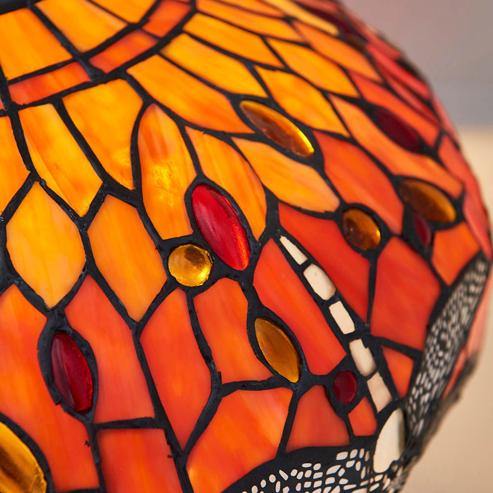 Lampada da tavolo Tiffany Dragonfly Flame 2xE27 rossa