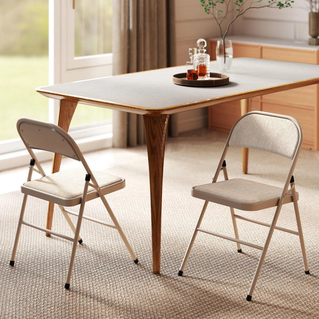 Set 2 Sedie Pieghevoli da Pranzo ¨C Xylo ¨C Struttura in Metallo, Tessuto Beige, 45x46x78 cm