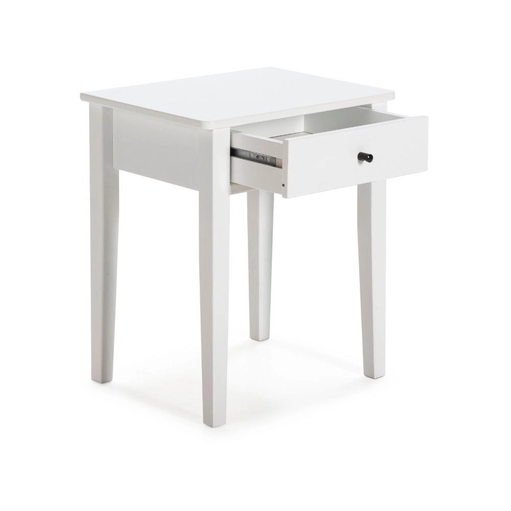Comodino Bart in legno massiccio bianco e cassetto – Eleganza e funzionalità quotidiana