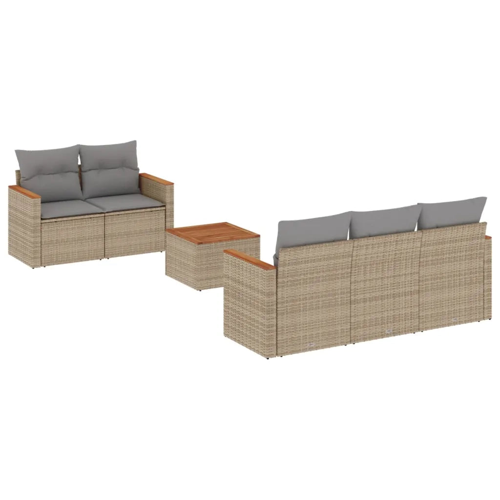 Set Divano da Giardino 6 pz con Cuscini Beige Misto Polyrattan
