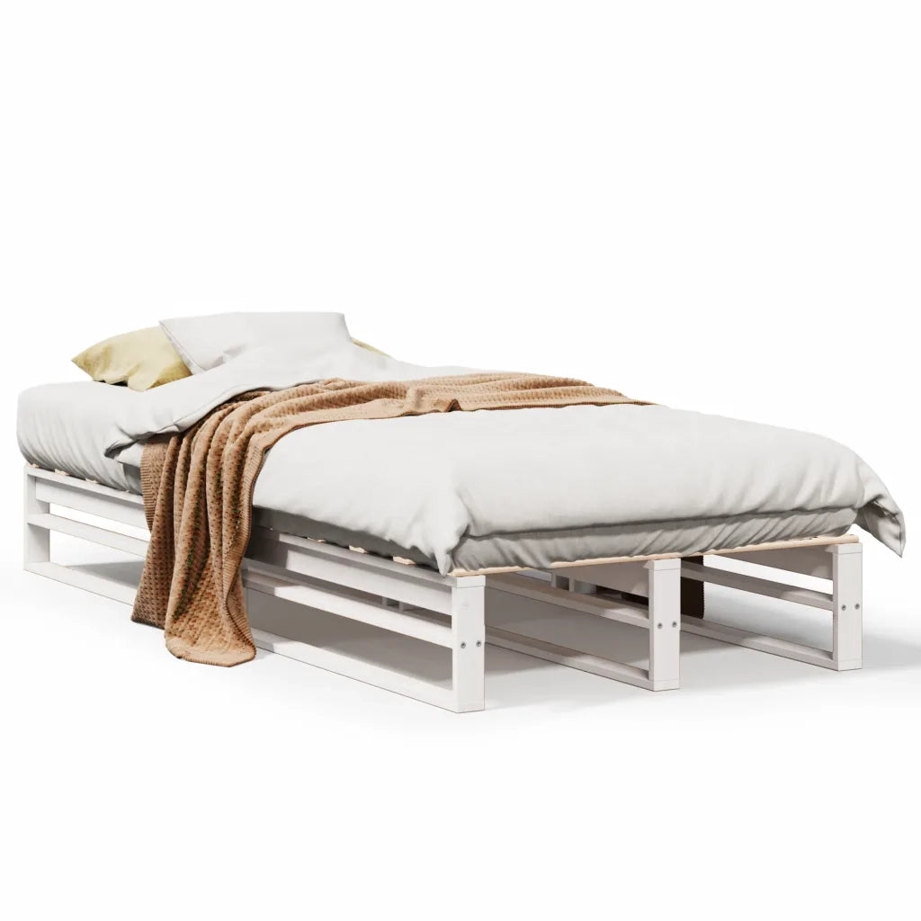 Letto senza Materasso-Struttura Letto Bianco 90x190 cm in Legno Massello Pino 517919