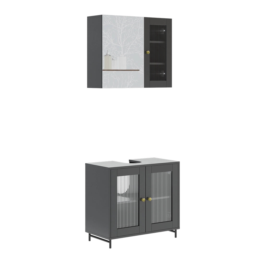 Set di mobili da bagno Vicco grigio, con specchio, 2 pezzi