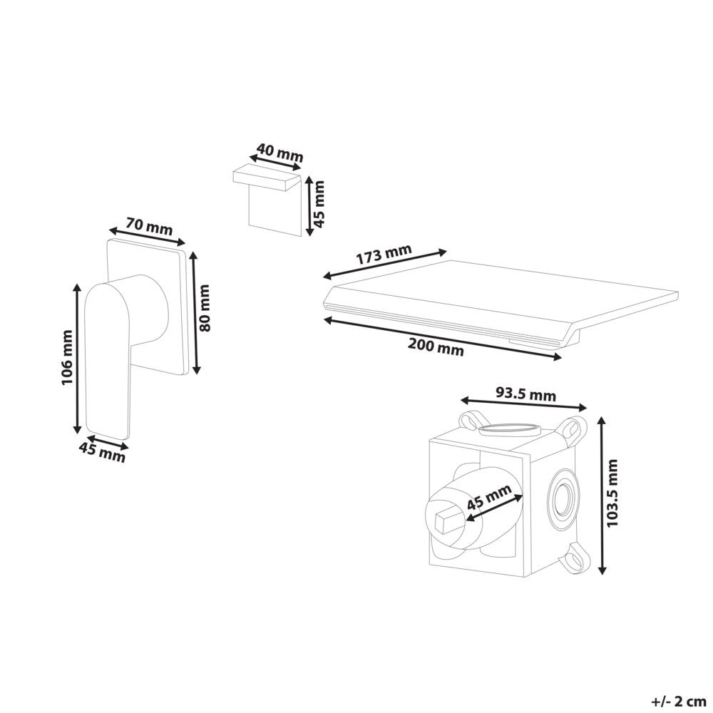 Rubinetto a cascata per lavabo a parete in ottone nero monocomando