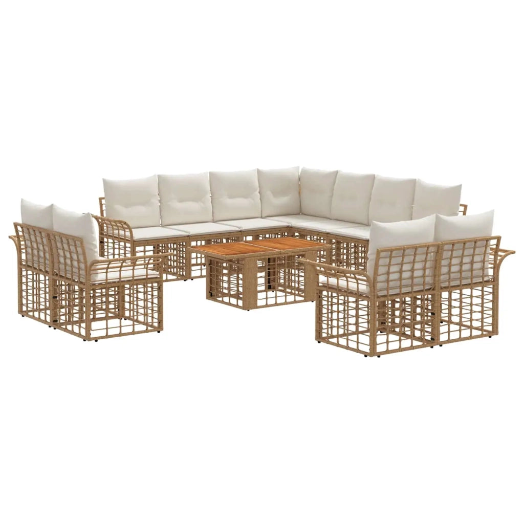 Set Divano da Giardino 12 pz Naturale e Bianco Crema polyrattan 3438032