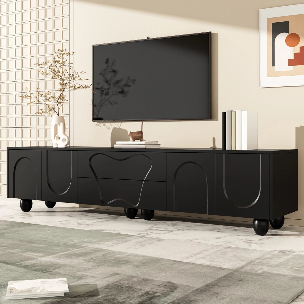 Cassettiera TV nera in truciolato lunghezza 180 cm