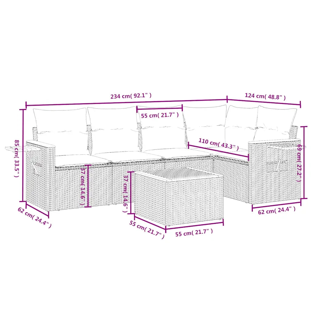 Set Divani da Giardino 6 pz con Cuscini Grigio in Polyrattan 3226796