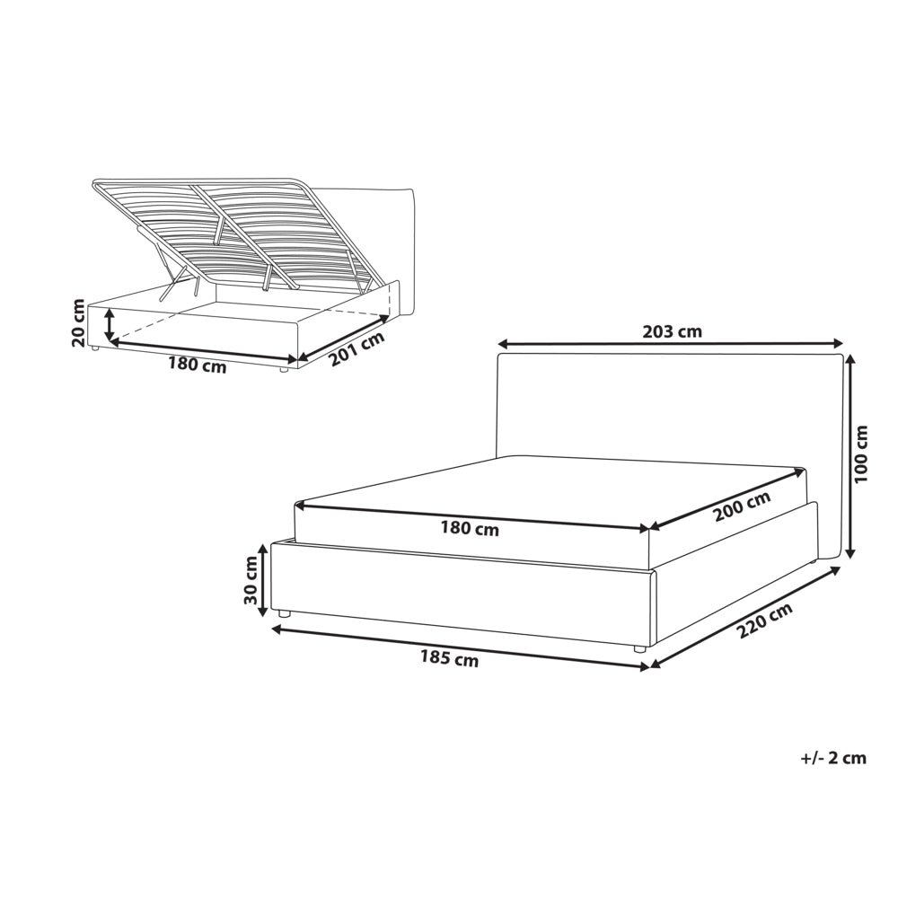 Letto con rivestimento in velluto bianco sporco UE King Size 180x200cm Grande testata classica contenitore Doghe in legno