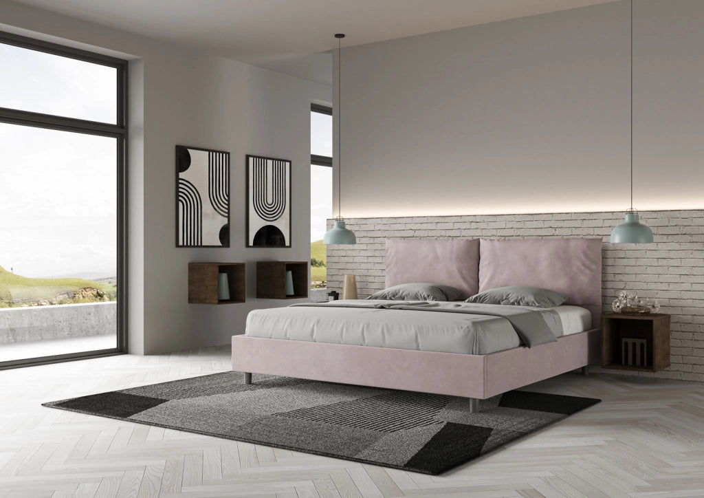 BS COM Letto matrimoniale king size con rete imbottito 190x210 microfibra glicine Large