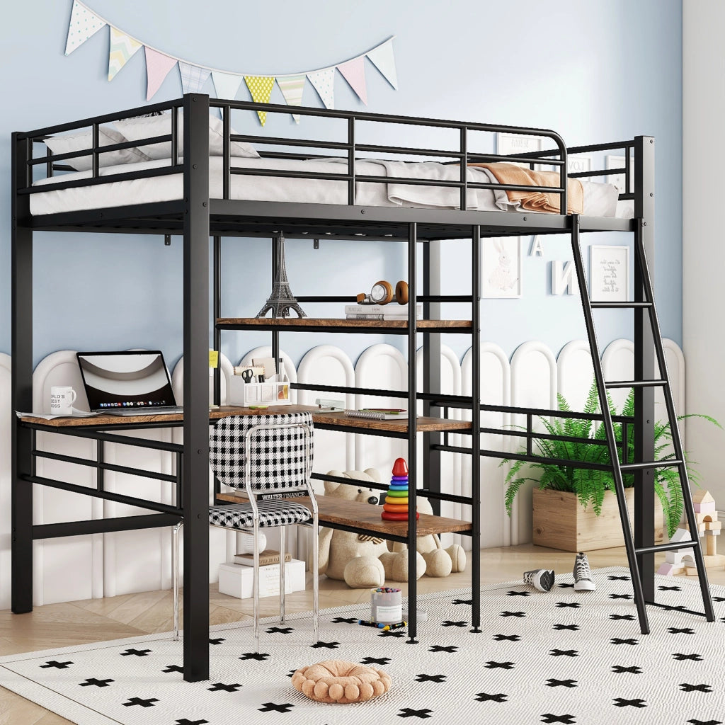 Letto a Soppalco con Scrivania ¨C MINIMAL ¨C Metallo Nero 90x200