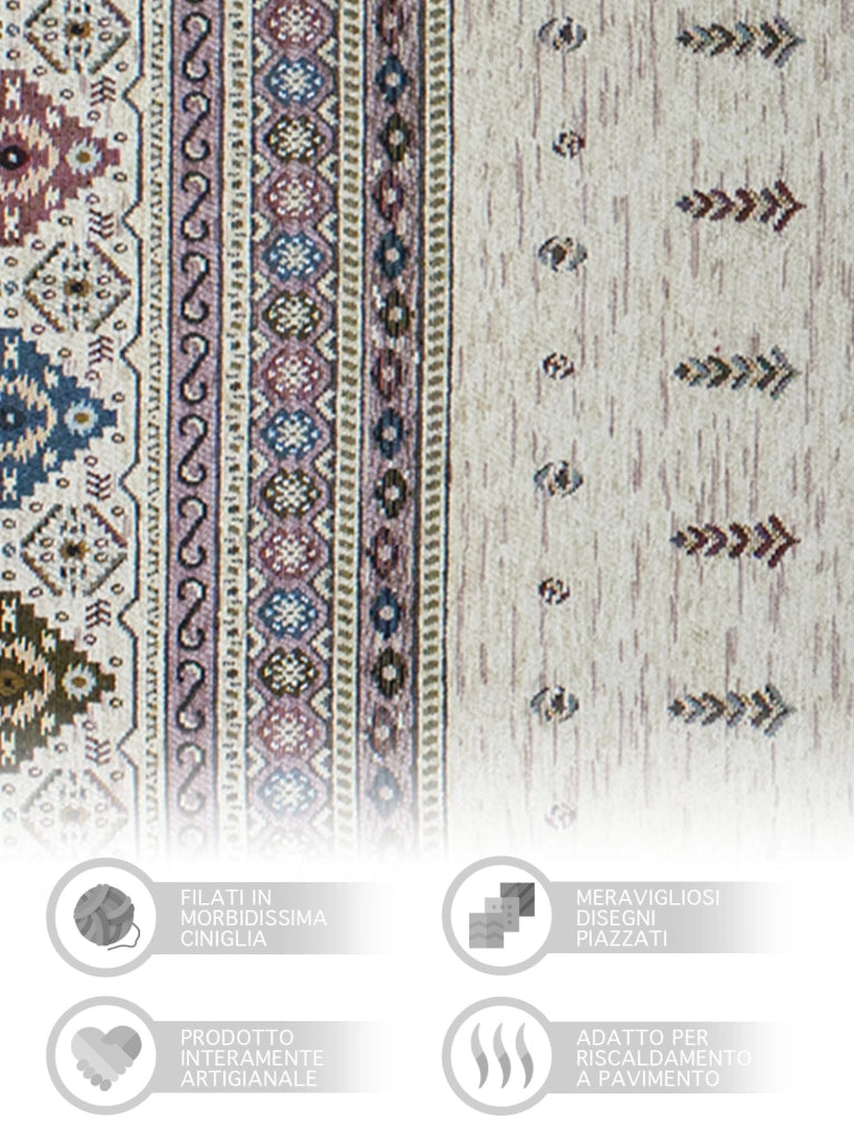 Tappeto Arredo Moderno Morbido in Ciniglia Ingresso Antiscivolo Prodotto Italiano  Soggiorno Camera Salotto Disegni Piazzati Cotone Varie Misure Grande Loom/Prugna - 140x200 cm