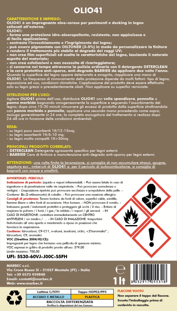 Impregnante per legno esterno OLIO41   1LTx6Pz