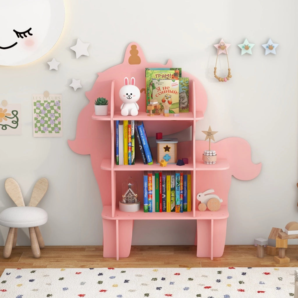 Libreria in legno per stanza dei bambini, Organizzatore di archiviazione giocattoli adorabile per sala giochi Rosa