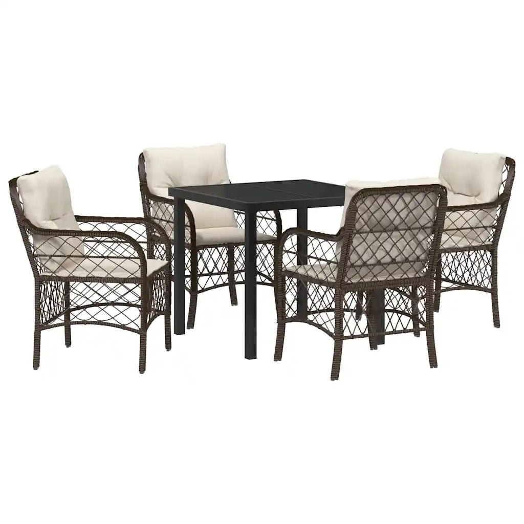 Set da Pranzo per Giardino con cuscino 5 pcs Marrone polyrattan