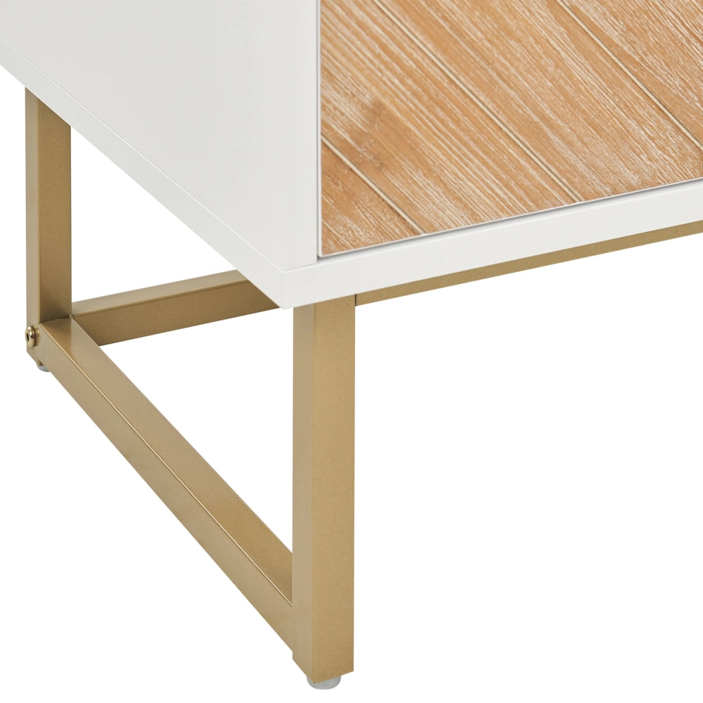 Credenza bianca e legno chiaro MDF impiallacciato in legno a 2 ante con ripiani Soluzione di archiviazione scandinava per la camera da letto
