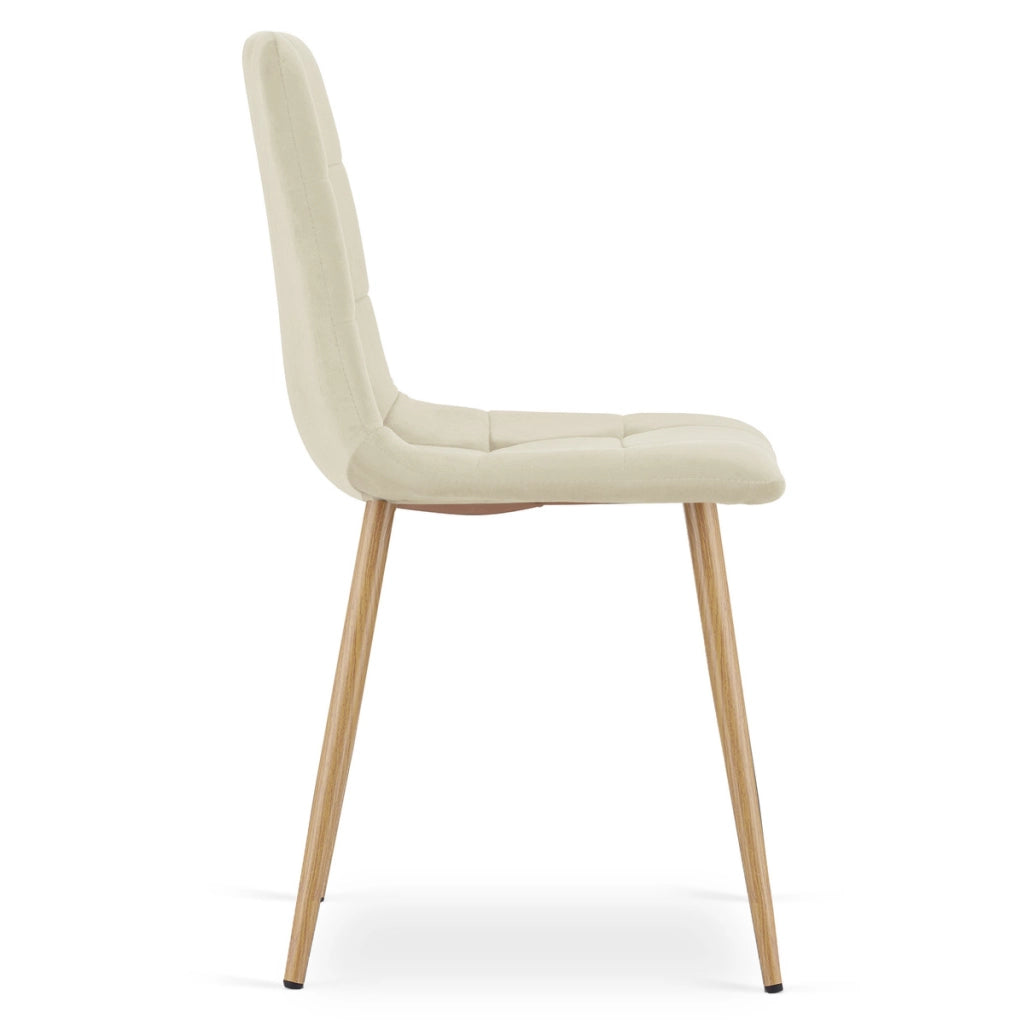 Sedia Kara in velluto beige chiaro con gambe effetto legno