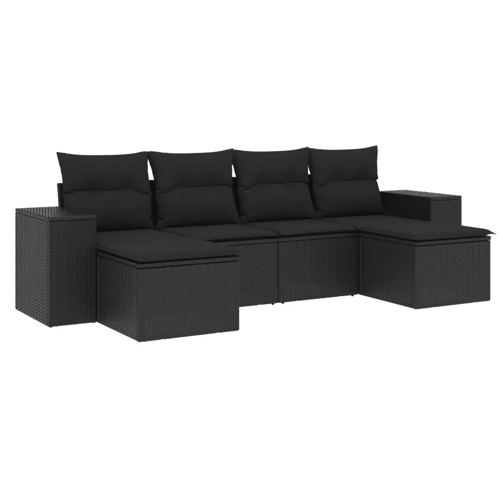 Set Divano da Giardino 6 pz con Cuscini Nero in Polyrattan 3222914