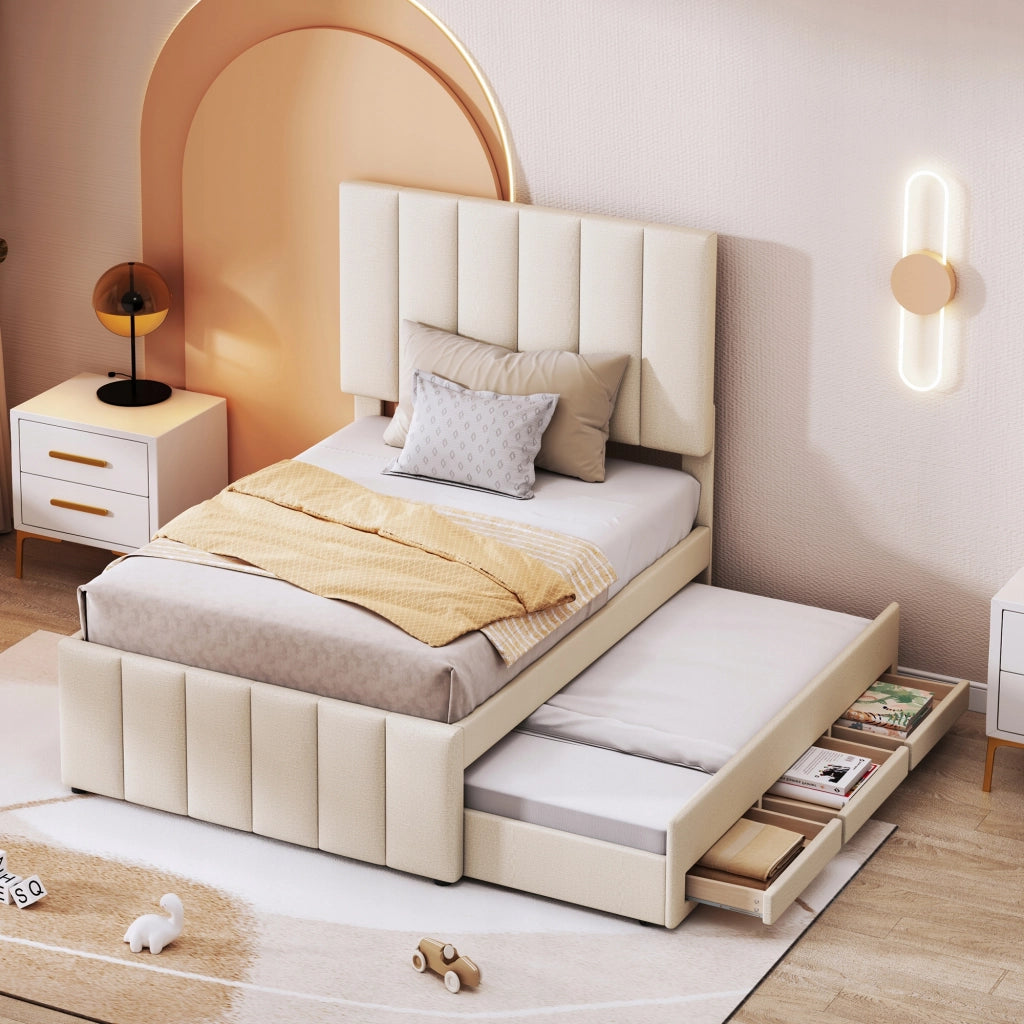 Letto imbottito 90x200 con contenitore - Xylo - Beige