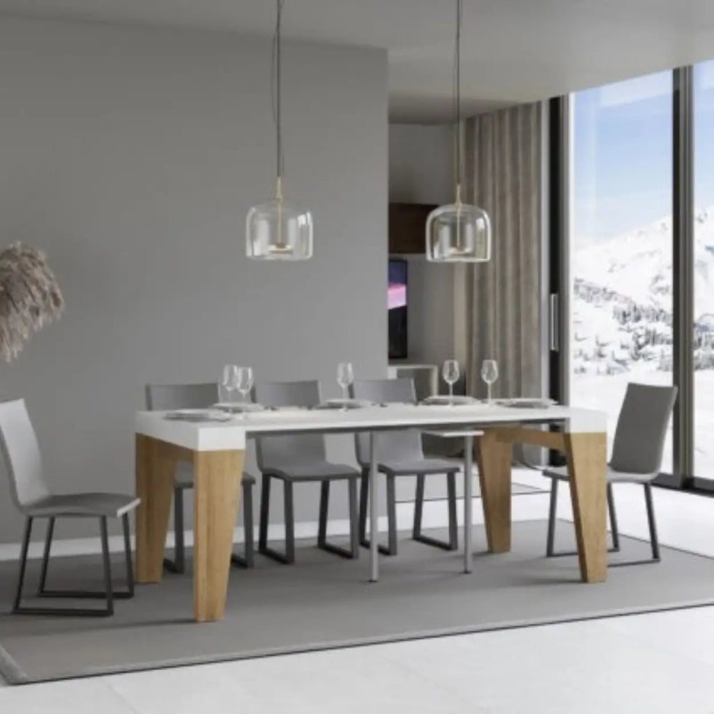 Consolle allungabile 90x40/300 cm Naxy Mix piano bianco frassino - struttura quercia natura