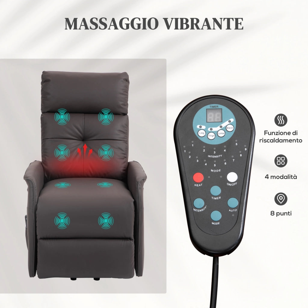 Poltrona Alzapersona Reclinabile e Massaggiante con Riscaldamento ¨C Zephmum ¨C Marrone