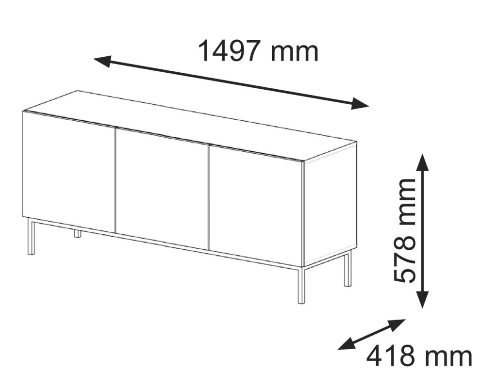 MOBILE RAVENNA B PORTA TV IN MDF RIVESTITO IN FOGLIO 3D 150 BIANCO OPACO STRUTTURA ORO