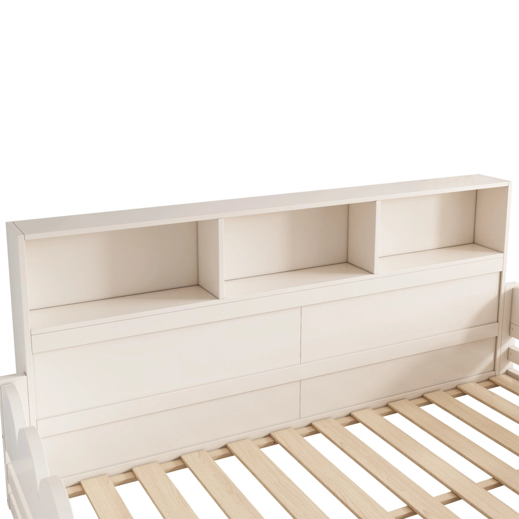 Letto per bambini 140x200 cm, con sponde di sicurezza e vano contenitore, in MDF, bianco