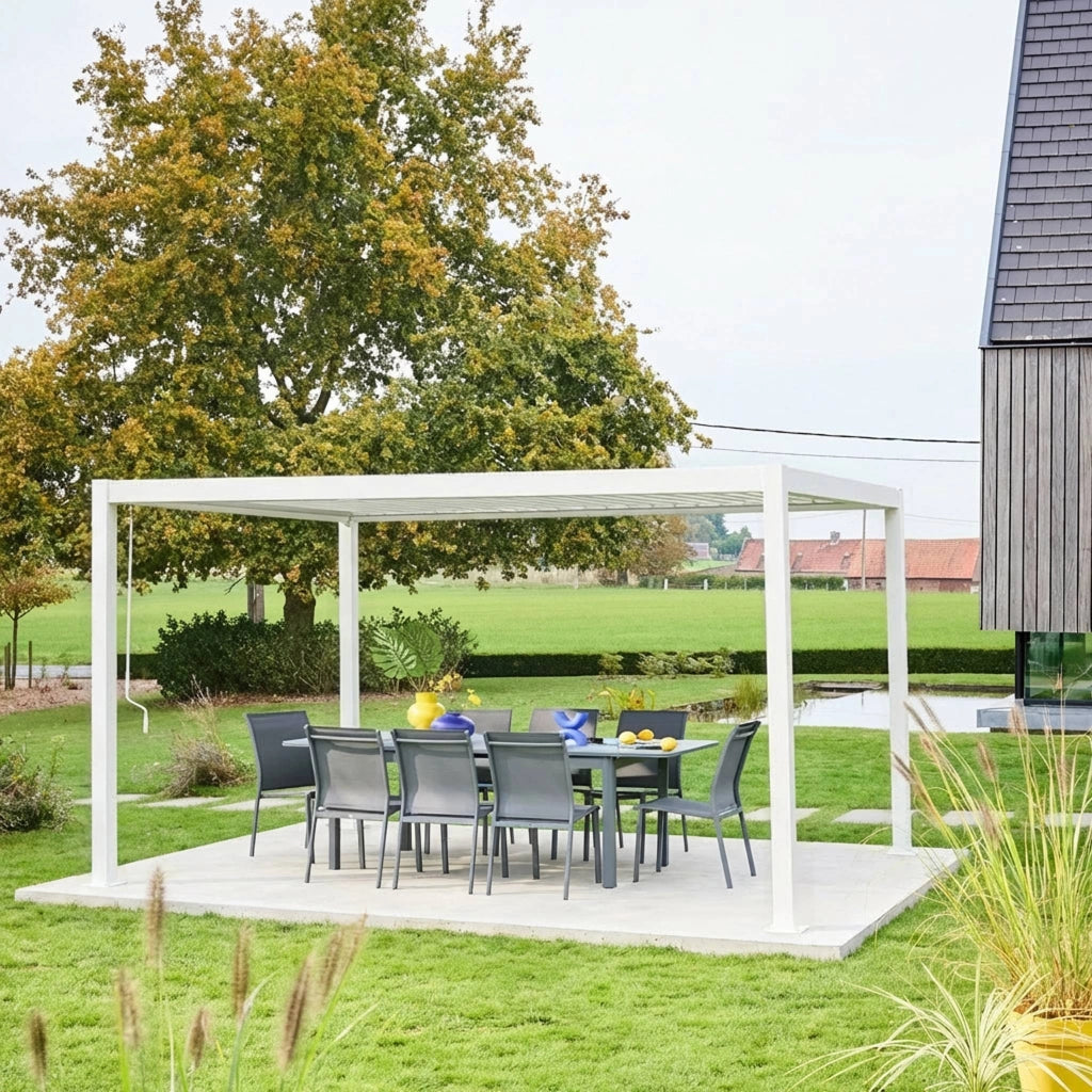 Pergola bioclimatica 3x4m in alluminio e acciaio, lamelle orientabili