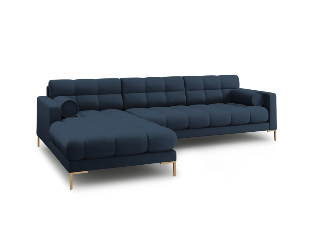 Cosmopolitan Design - Divano angolare sinistro "Bali" 5 posti in tessuto strutturato blu 