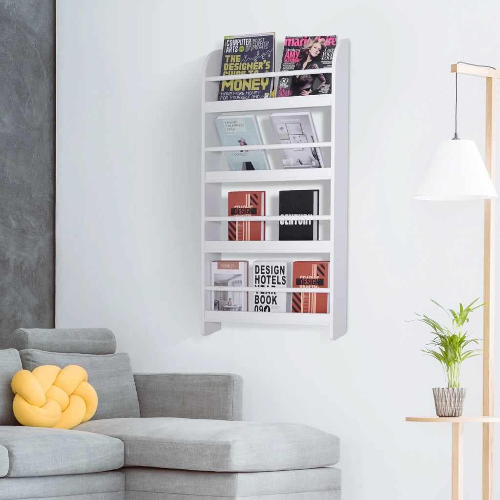 Libreria a Parete con 4 Ripiani in Legno Bianco ¨C Zephmum ¨C 59x12x113