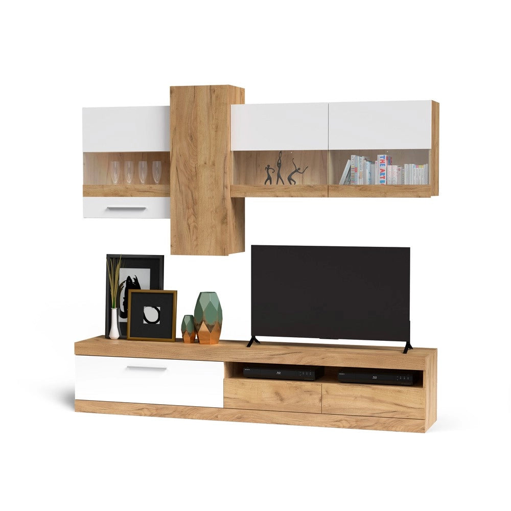 Parete attrezzata Tokio colore rovere e bianco