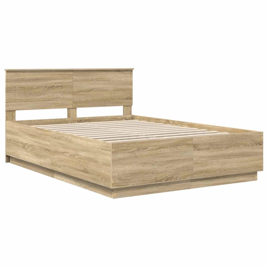 Letto matrimoniale | Letto per adulti | Struttura del letto con testiera Rovere Sonoma 140 x 200 cm