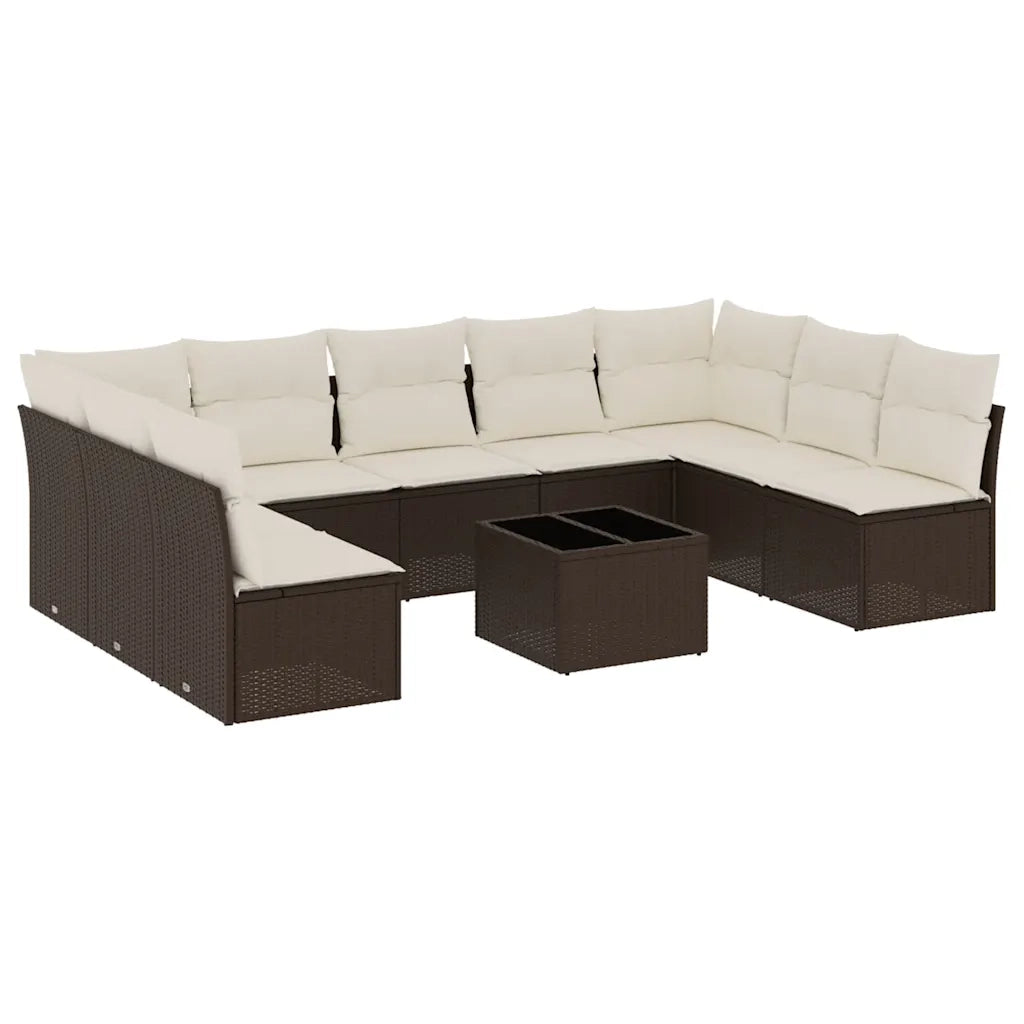 Set Divani da Giardino 10pz con Cuscini in Polyrattan Marrone 3218083