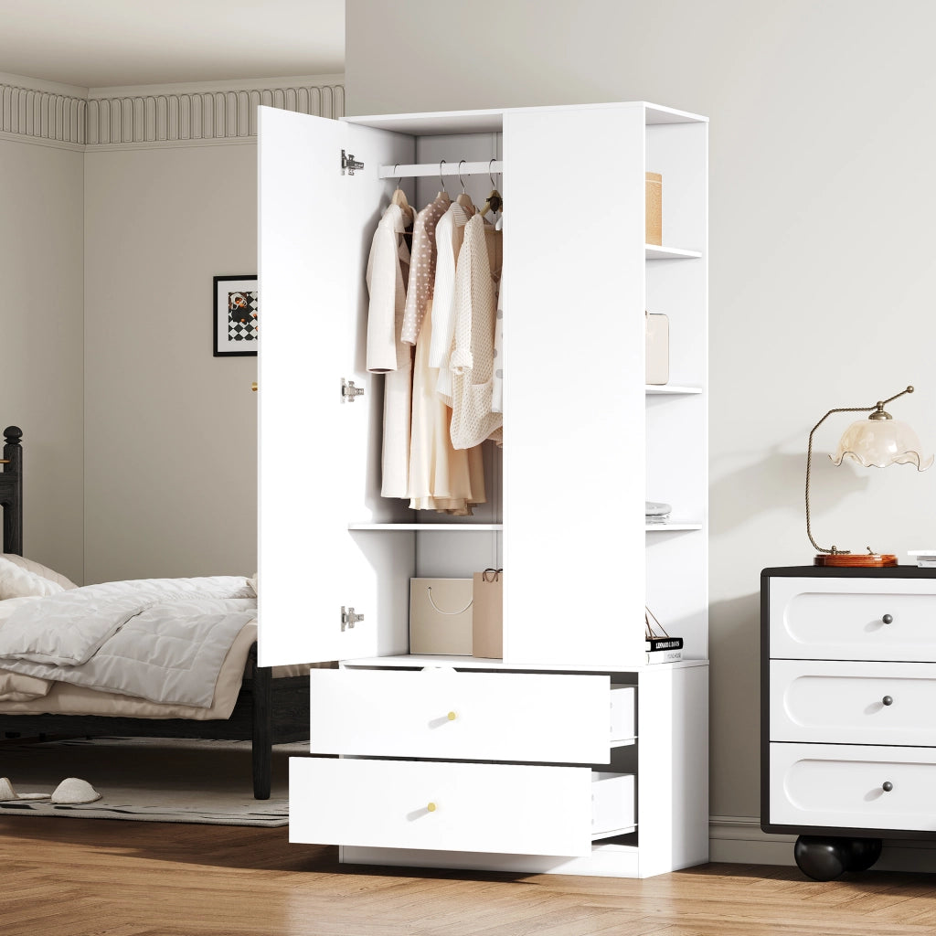 Armadio con specchio; 1 anta; 2 cassetti e 4 vani; per camera e ingresso; in MDF; bianco