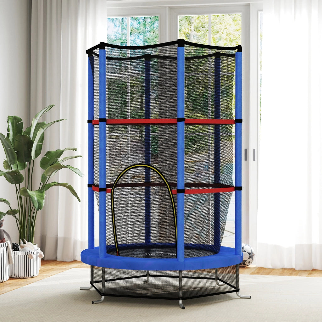 Tappeto Elastico per Bambini con Rete di Sicurezza ¨C Minimal ¨C Blu Nero 140x190 cm