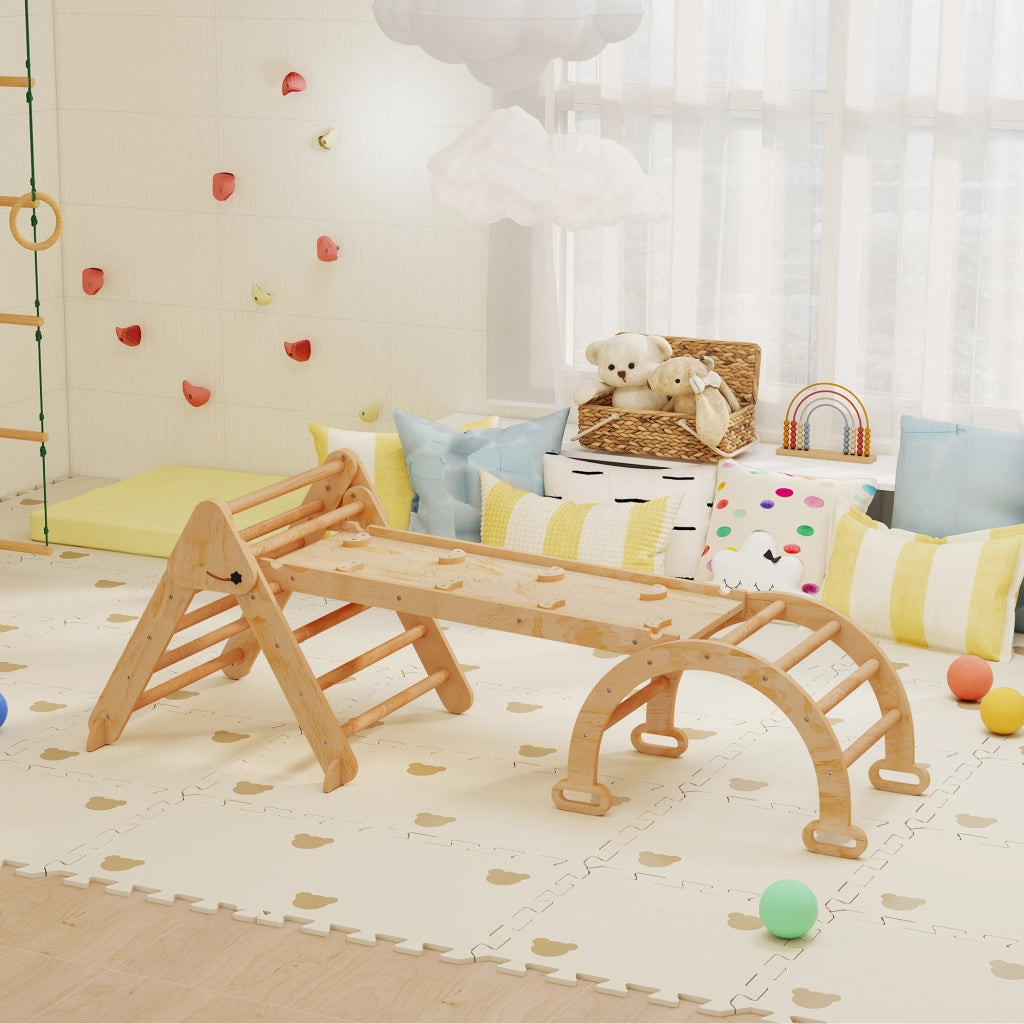 Set giochi arrampicata 7 in 1 con scala arco rampa scivolo parete ¨C Xylo ¨C legno pieghevole bambini 1,5-4 anni