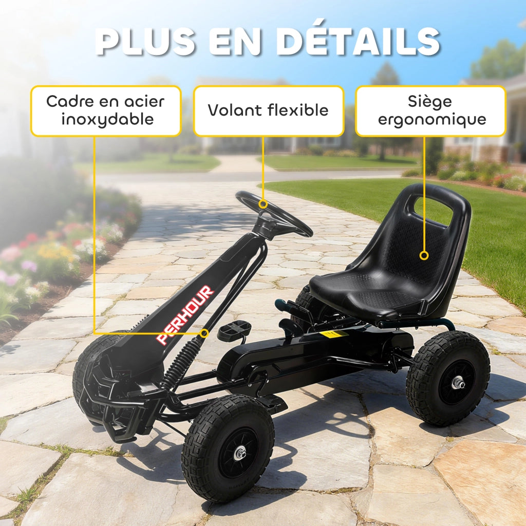 Go-Kart a pedali per bambini ¨C Xylo ¨C sedile regolabile, freno manuale, 110x61x62 cm, nero