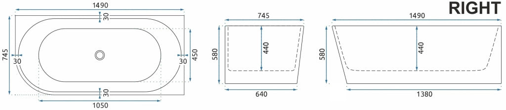 Vasca Bagno Sydney Bellanto Destra 150cm Copritappo nero