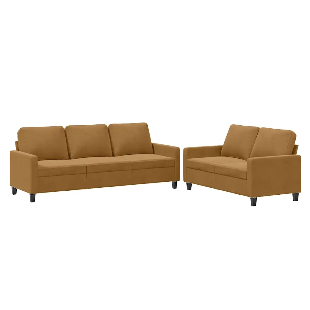 Set di Divani 2 pz con Cuscini Marrone in Velluto