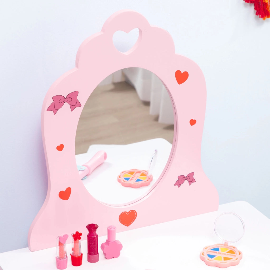 Centro di Bellezza per Bambini con Specchio e Sgabello ¨C Minimal ¨C Rosa 50x36,5x89,5cm