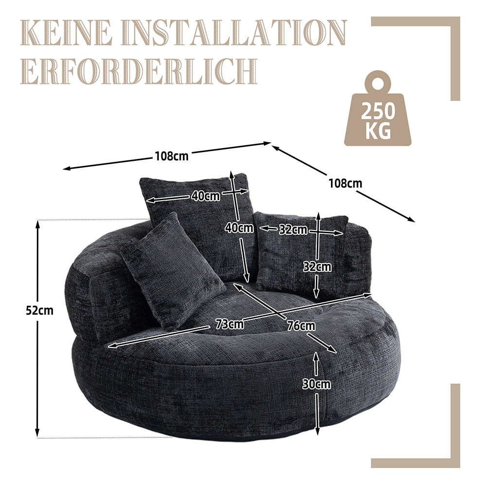 Chaise longue - Xylo - gaming chenille nero con 3 cuscini