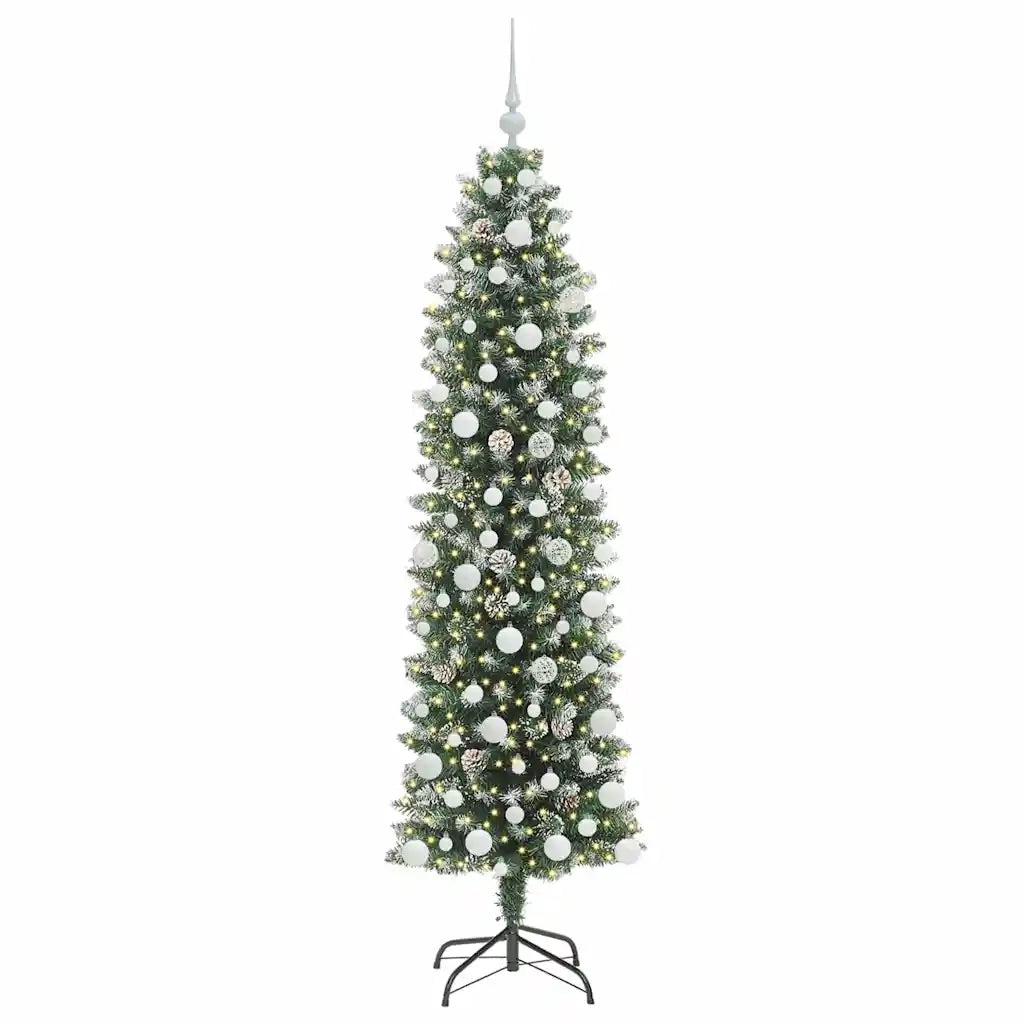 Albero di Natale Artificiale Sottile Verde e Bianco 180 cm 3395296