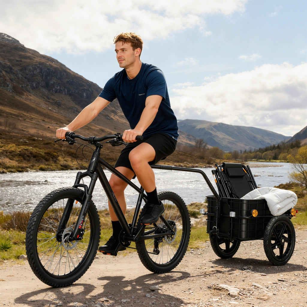 Rimorchio per Bicicletta ¨C Xylo ¨C Copertura Oxford Riflettente Telaio Acciaio 40kg 144x59x80cm Rosso Nero