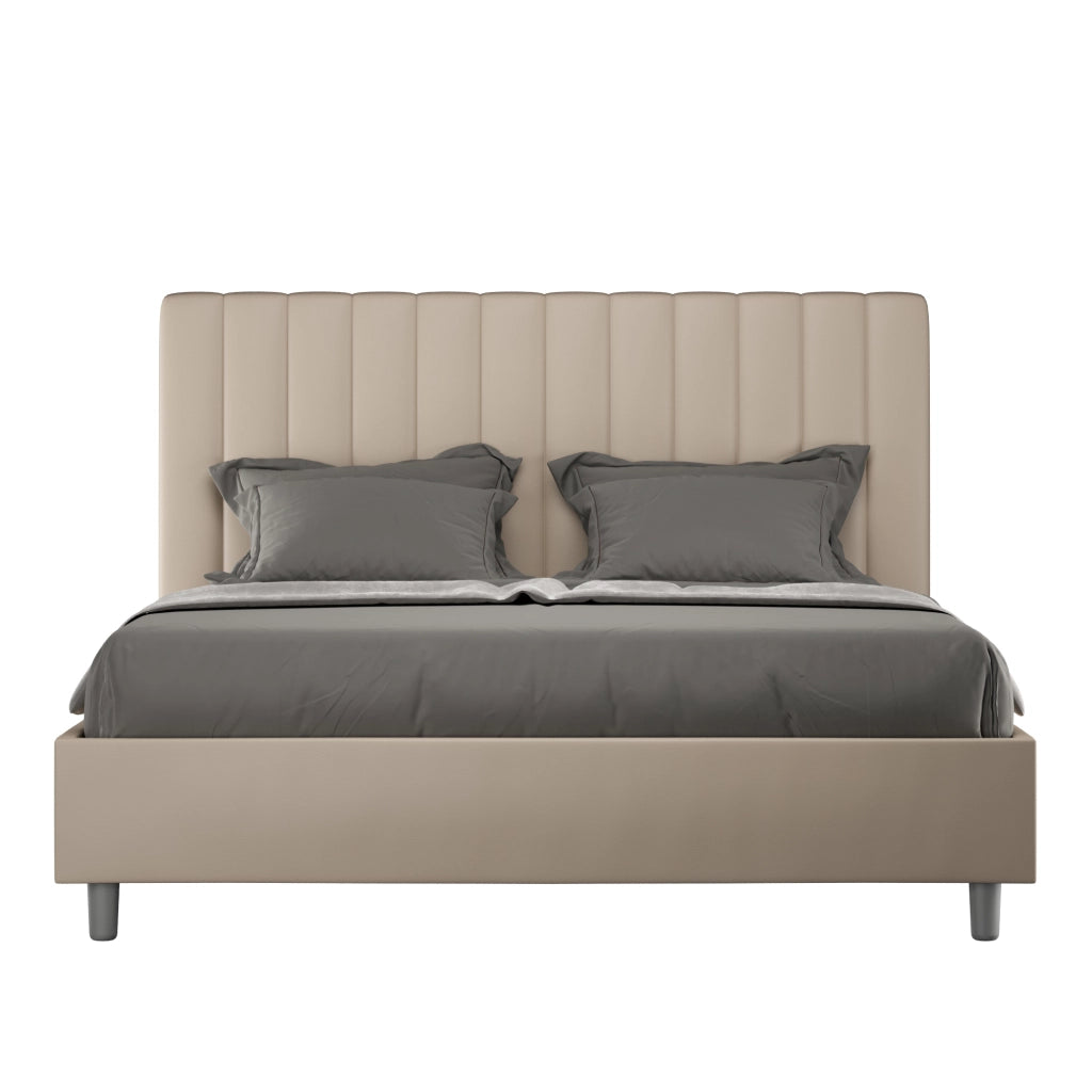 BS COM Letto queen size senza rete imbottito 150x200 similpelle tortora